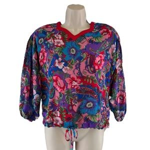 Vintage 80s DIANE FREIS Floral Shoulder Pad Blouse